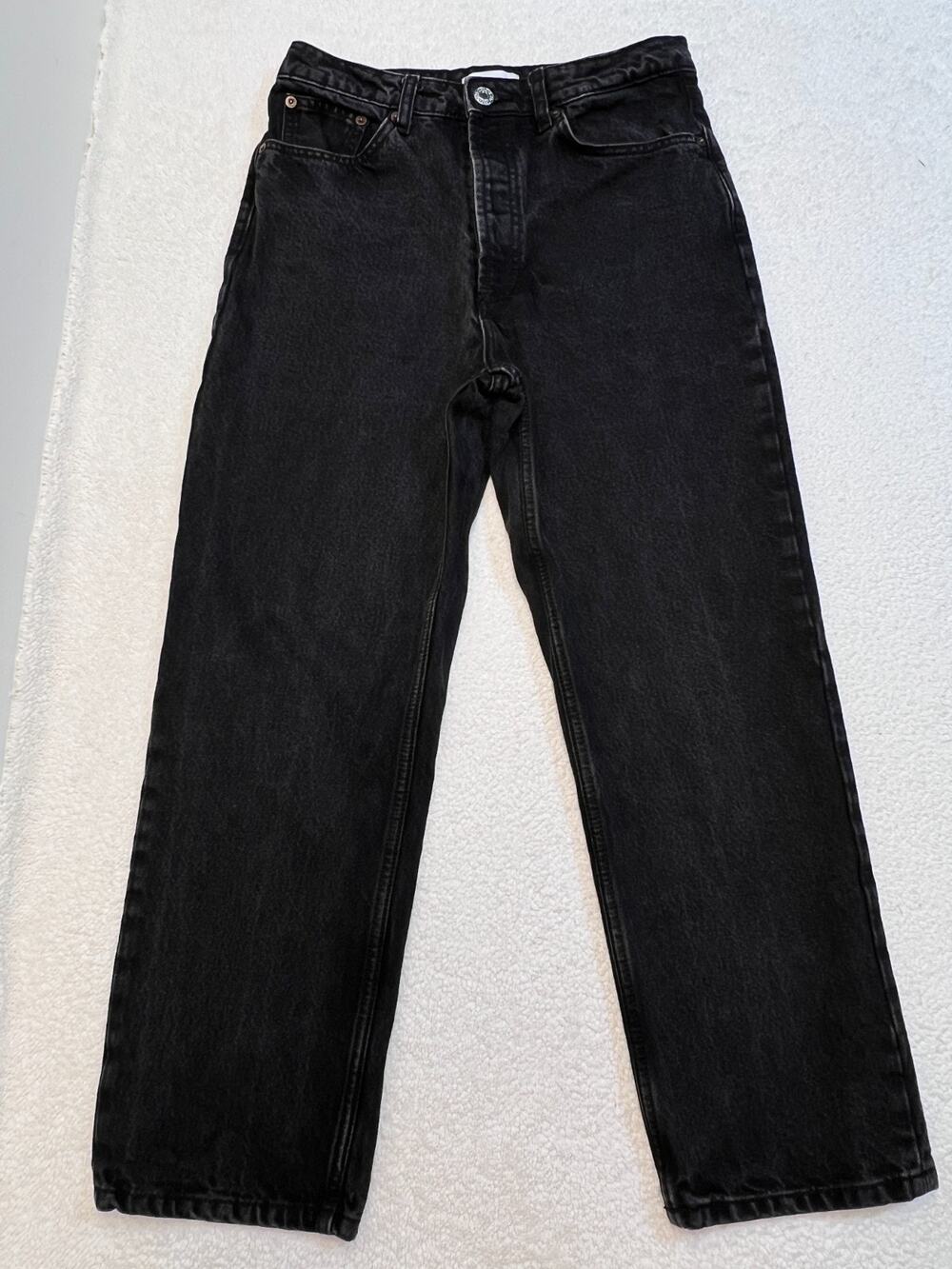 Zara Womens Jeans Straight Leg High Waisted Charcoal Wash Black, Sz 8